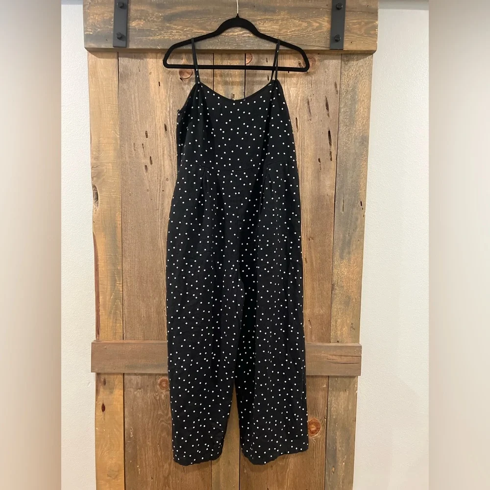Roxy Black/White Polka Dot Cropped Wide Leg Jumpsuit Size Small